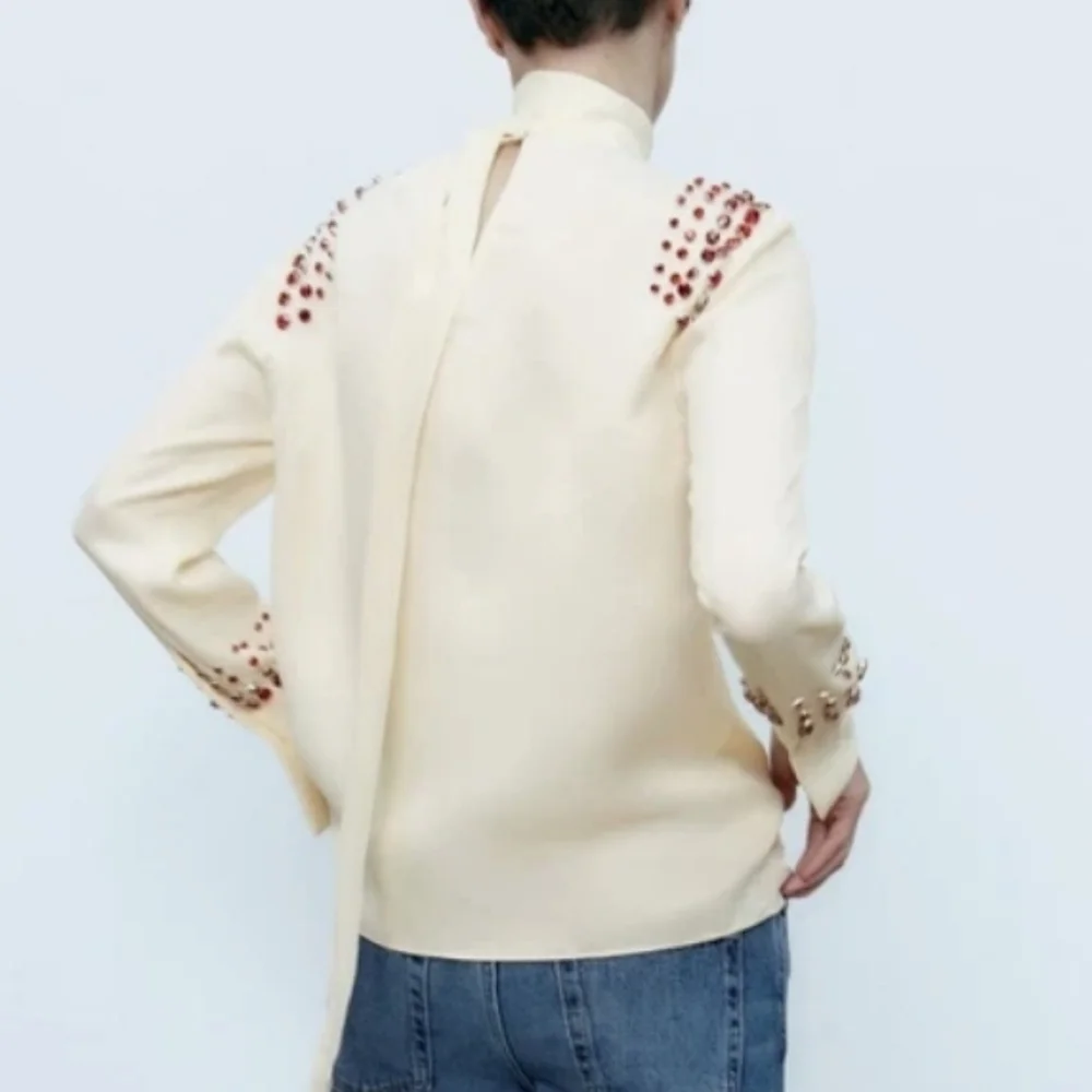 Zara Limited Edition lvory & Red Crystal Blouse